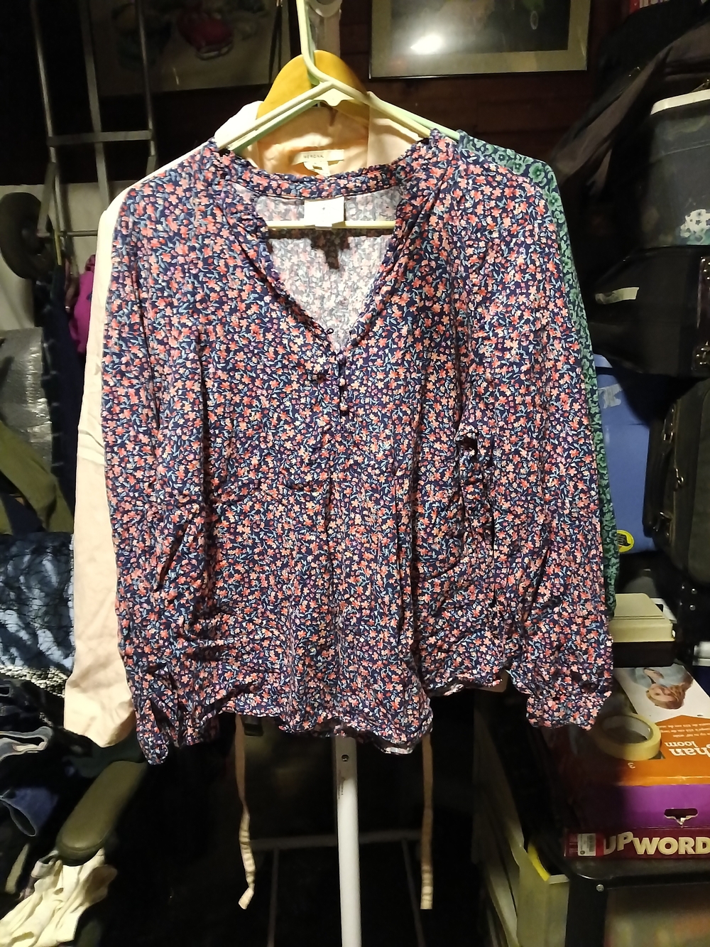 St. John's Bay Navy Floral V-Neck Blouse with Pink Accents